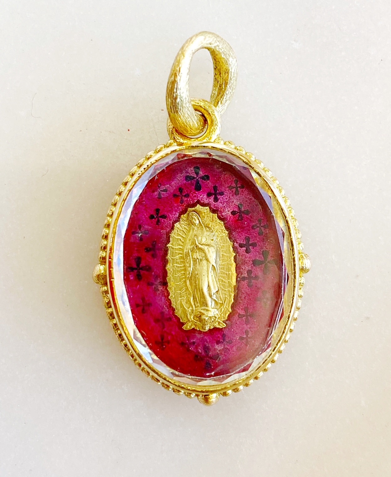 ERICA MOLINARI 18K White Sapphire Lady of Guadalupe Oval Glass Charm