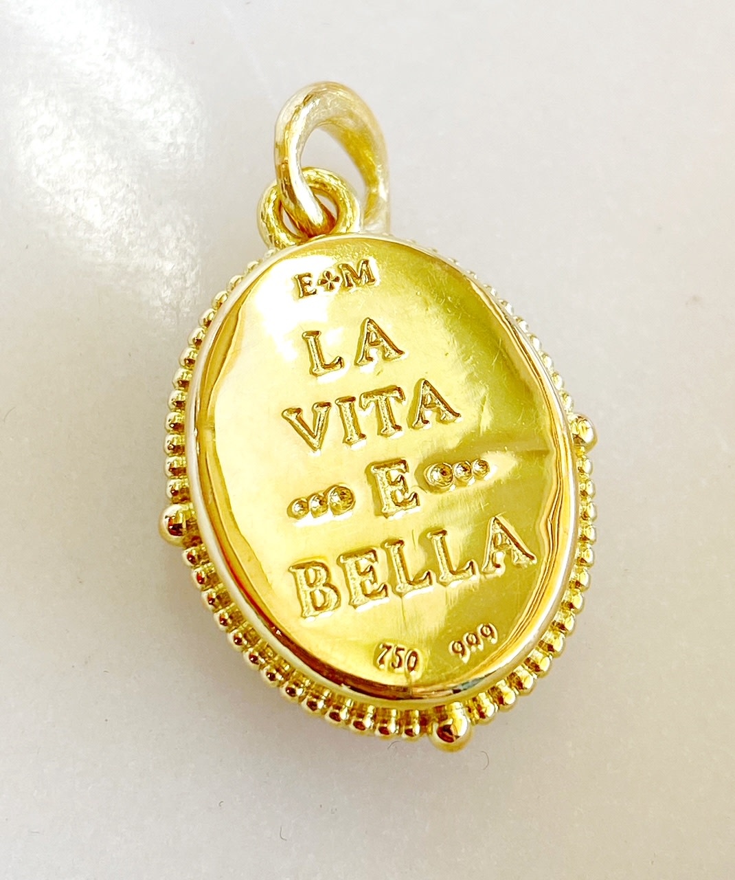 ERICA MOLINARI 18K White Sapphire and Crystal Mint Oval Scarab Charm