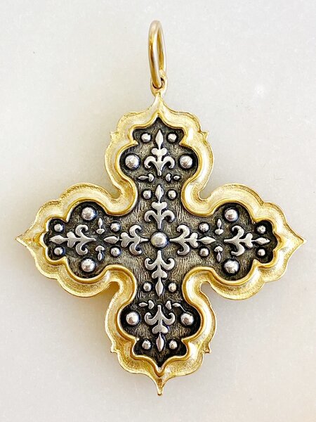 ERICA MOLINARI 18K Two-Tone Ornate Fleur de Lis Cross Charm