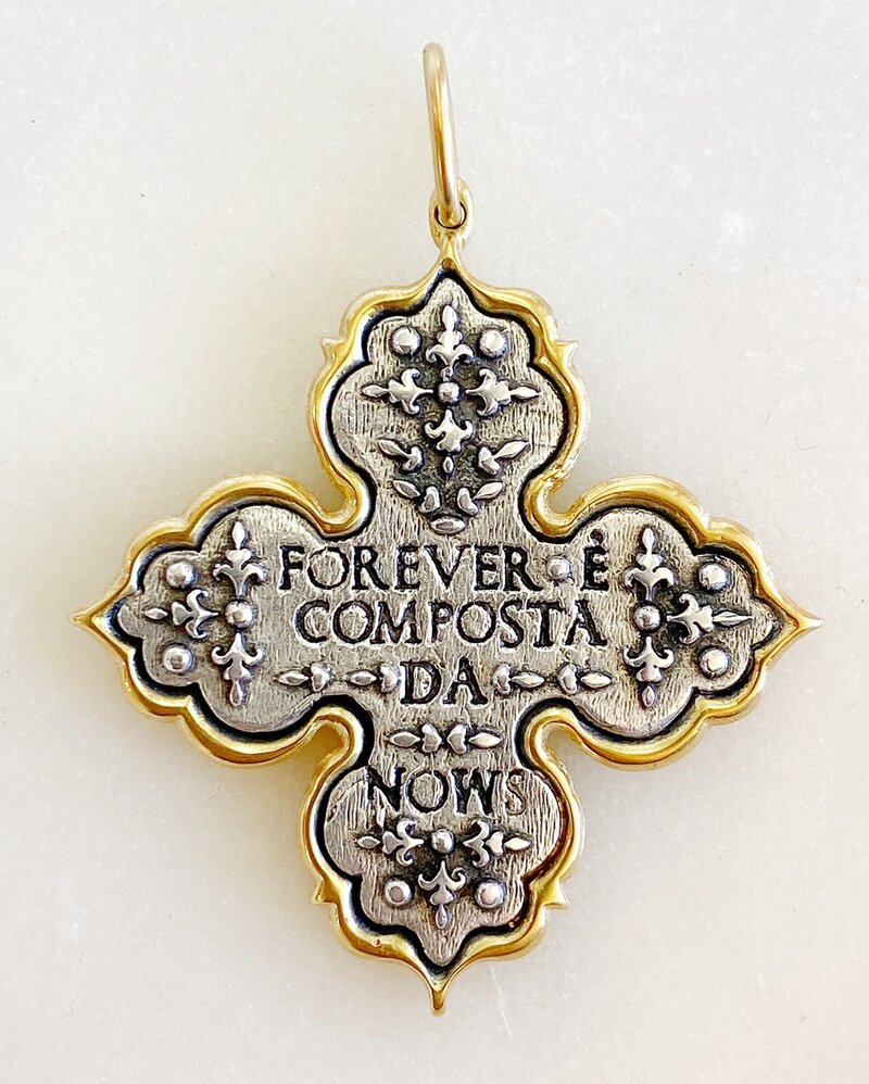 ERICA MOLINARI 18K Two-Tone Ornate Fleur de Lis Cross Charm