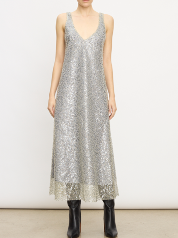 VINCE Lucite Metallic Sequin Slip Dress - Sea Slate