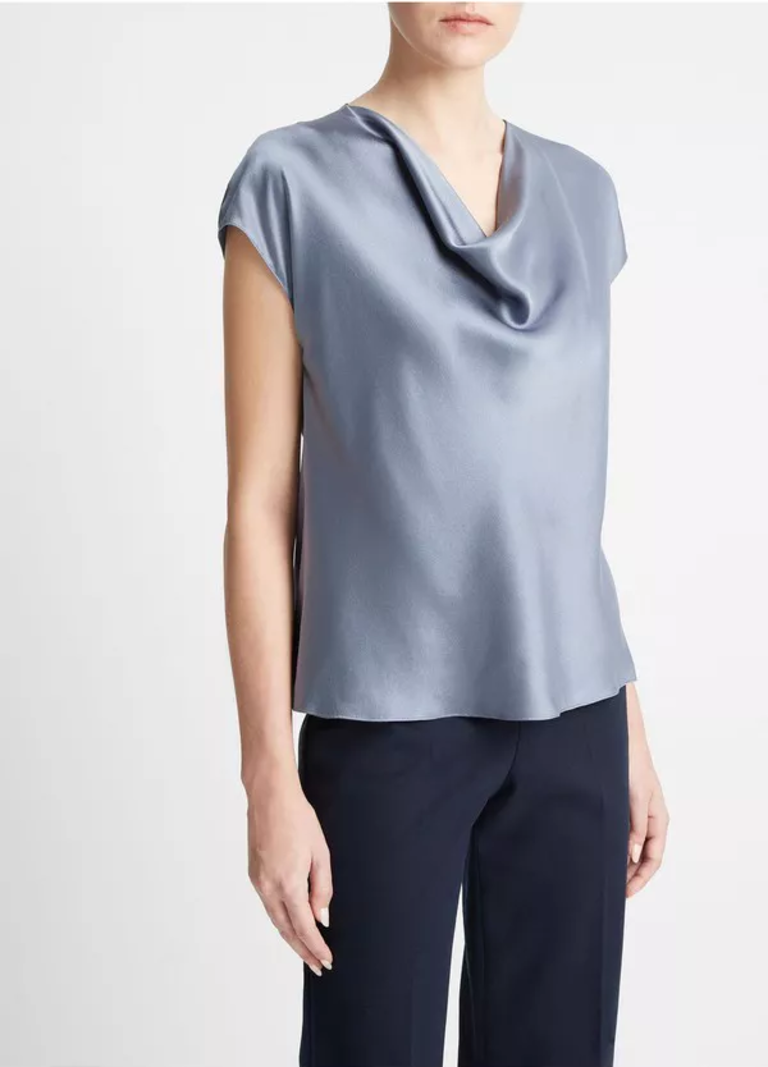 Womens Vince blue Silk Cowl-Neck Cami Top