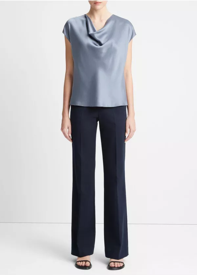 VINCE Cowl Neck Cap Sleeve Blouse - Iris Smoke