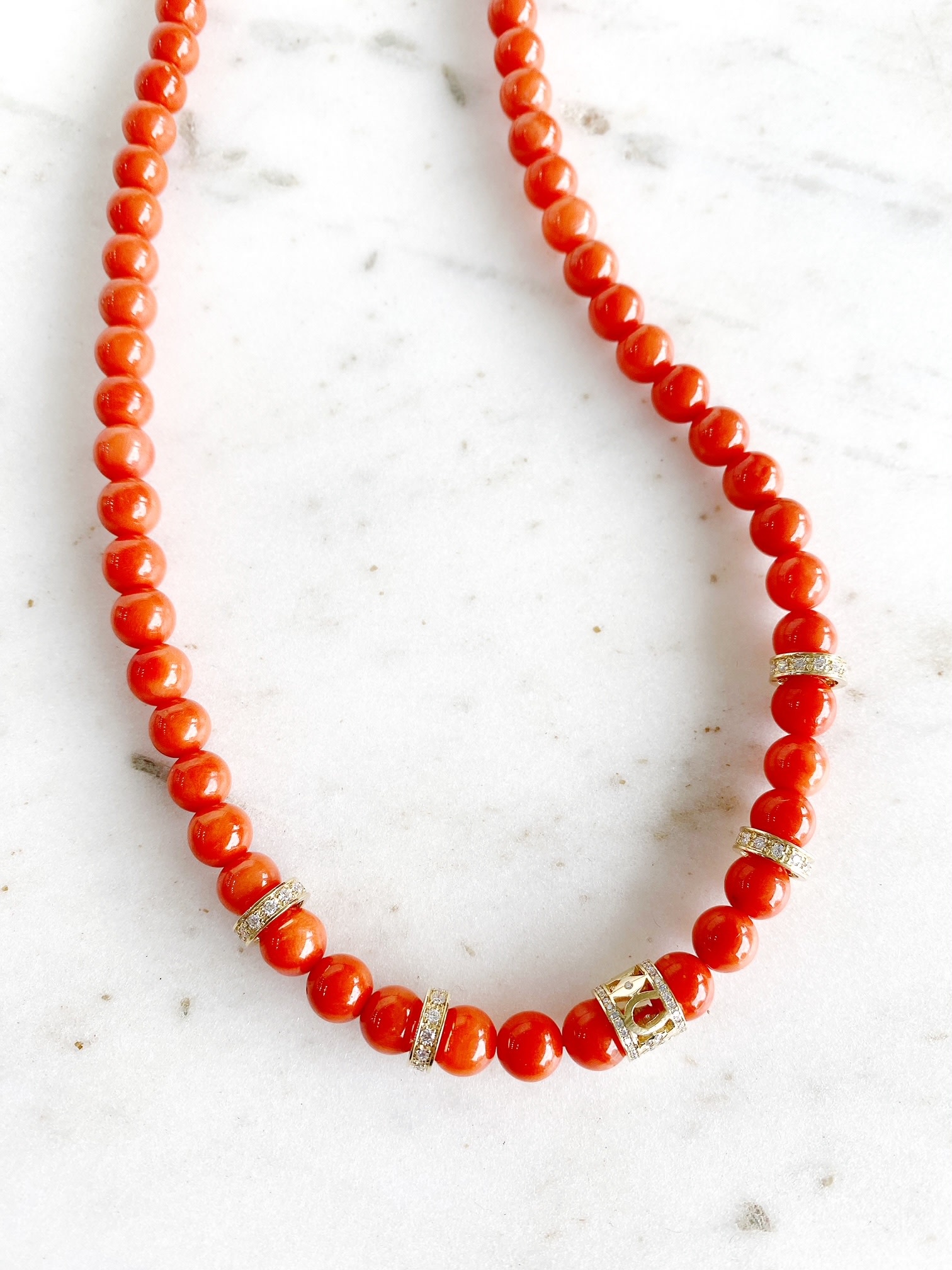 SYDNEY EVAN Lucky Rondelle on Peach Coral Necklace