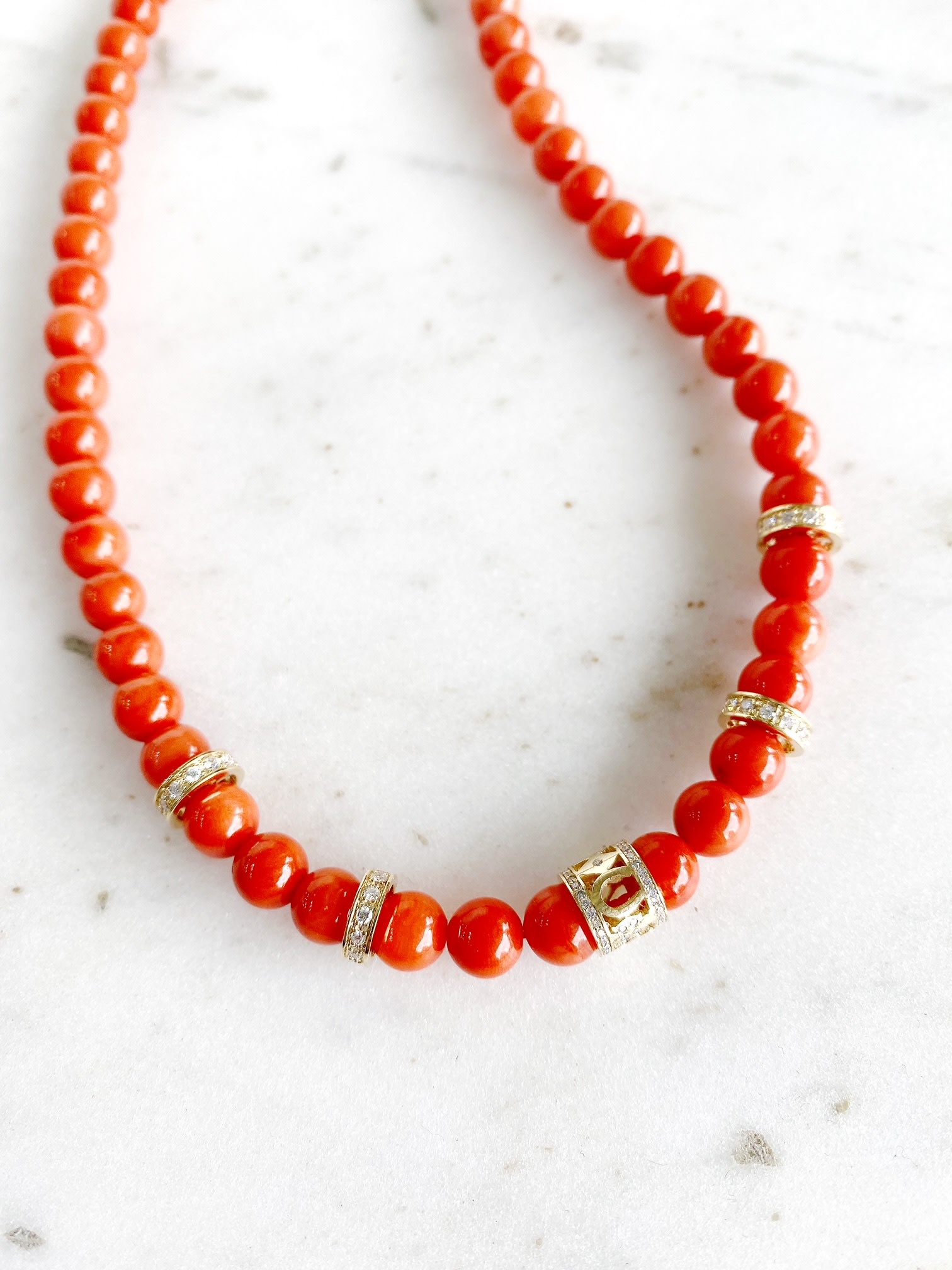 SYDNEY EVAN 22 Multi Wheel and Lucky Rondelles on Peach Coral Necklace Kiki