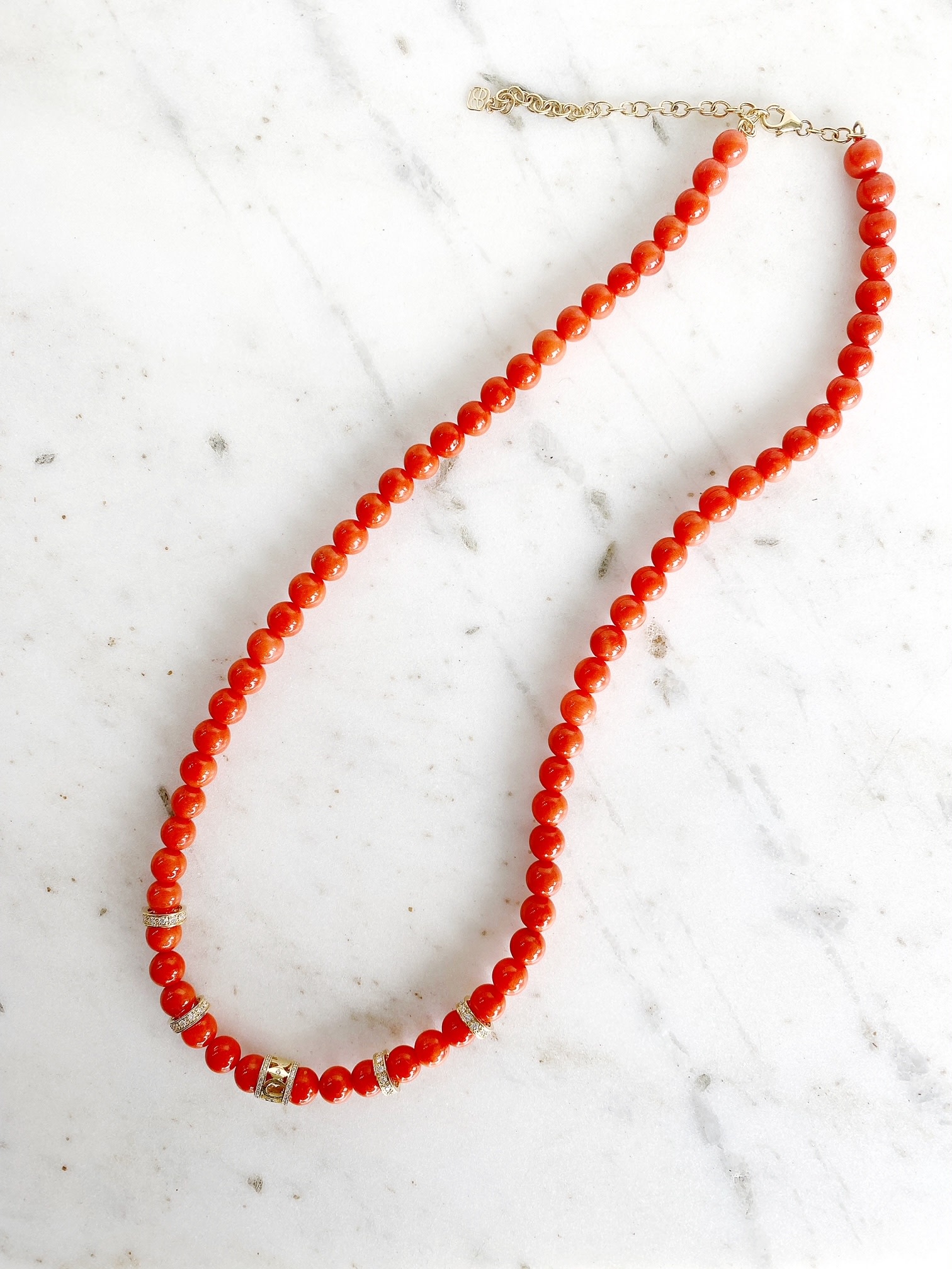 SYDNEY EVAN Lucky Rondelle on Peach Coral Necklace