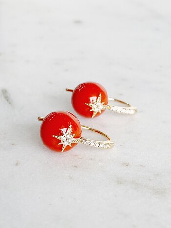 SYDNEY EVAN Gold & Diamond Starburst Red Coral Earrings