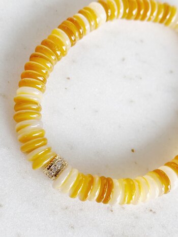 SYDNEY EVAN Scallop Edge Rondelle on Yellow Mother of Pearl Heishi Bracelet