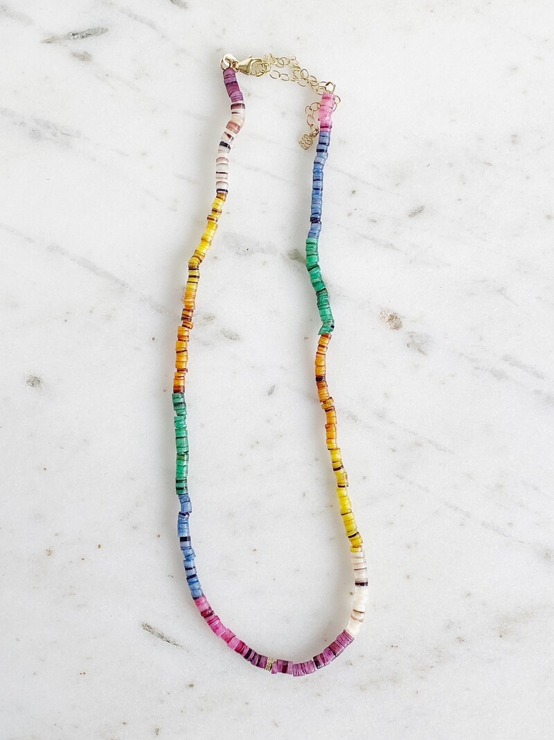 SYDNEY EVAN Small Rainbow Heishi with Pave Rectangle Bead Necklace