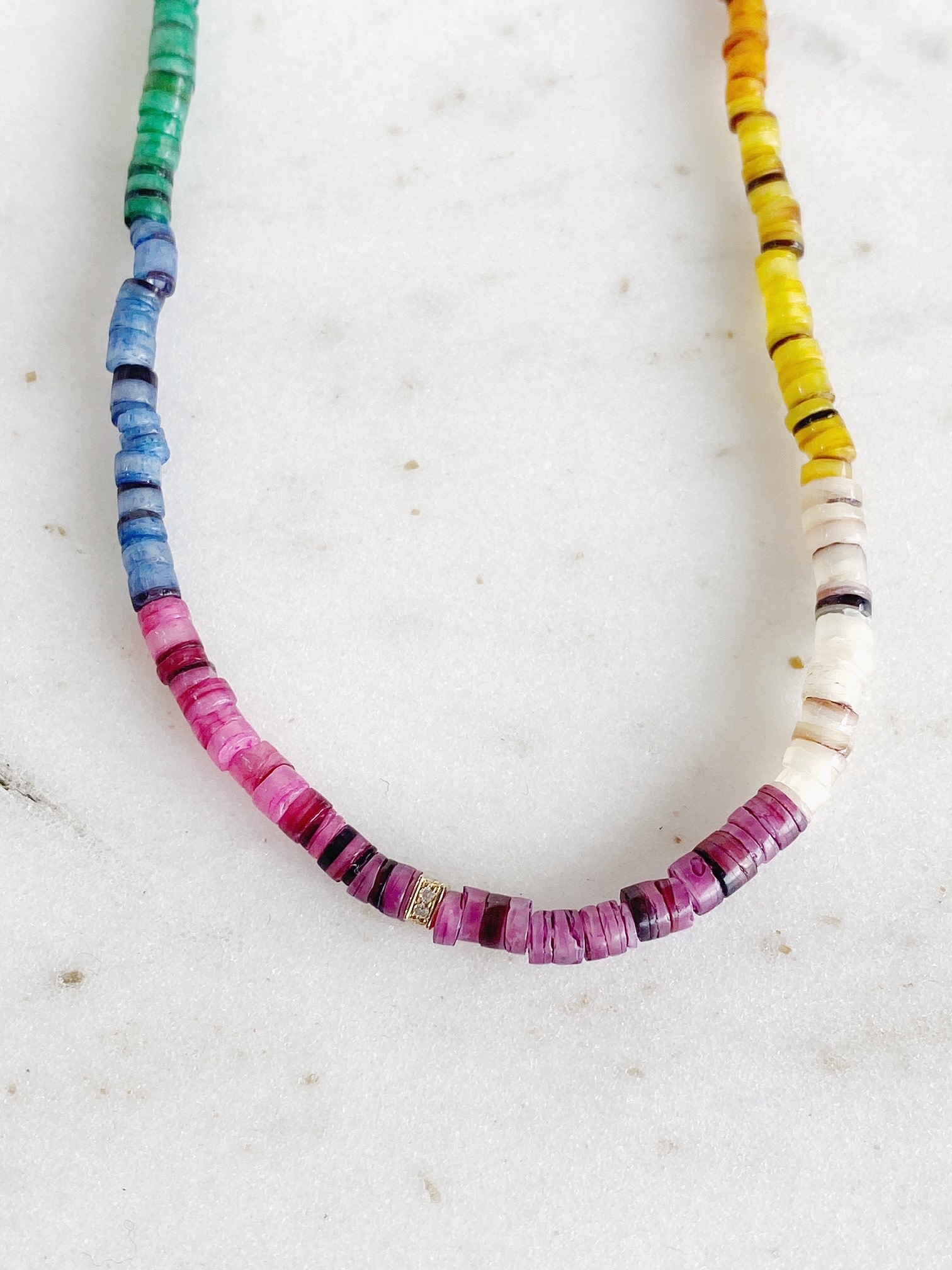 SYDNEY EVAN Small Rainbow Heishi with Pave Rectangle Bead Necklace
