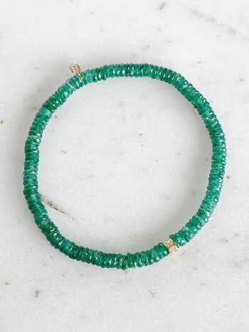 SYDNEY EVAN Small Green Aventurine with Diamond Rondelle Bracelet