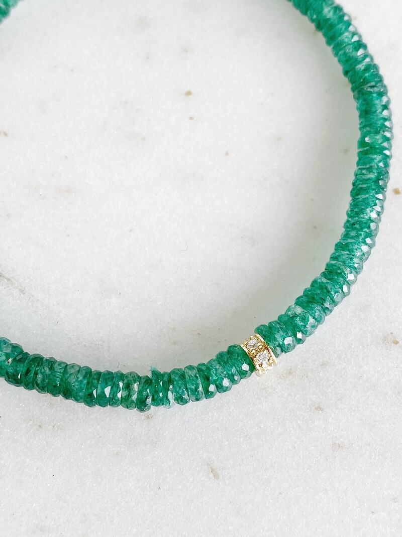 SYDNEY EVAN Small Green Aventurine with Diamond Rondelle Bracelet