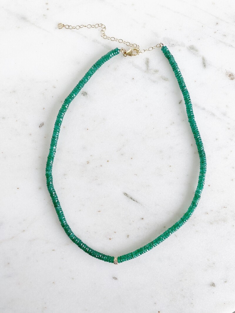 SYDNEY EVAN Green Aventurine with Diamond Rondelle Necklace