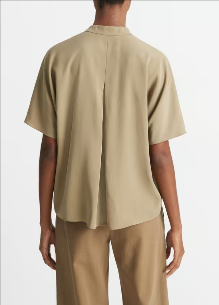 VINCE Band Collar Dolman Short Sleeve Shirt - Artichoke