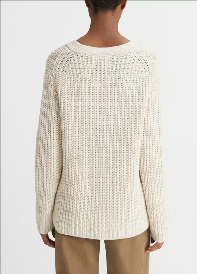 VINCE Shaker Stitch V-Neck Sweater - Light White Sand