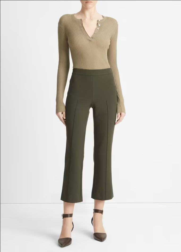 VINCE Mid-Rise Pintuck Crop Flare Pant - Eden