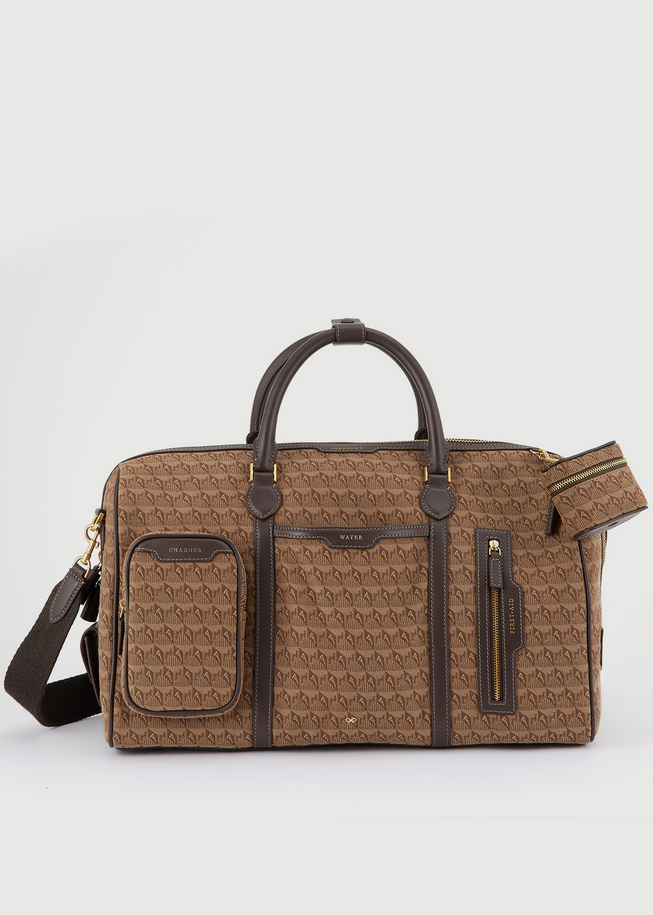 ANYA HINDMARCH Inflight AH Logo Bag - Dark Earth & Beige Jacquard