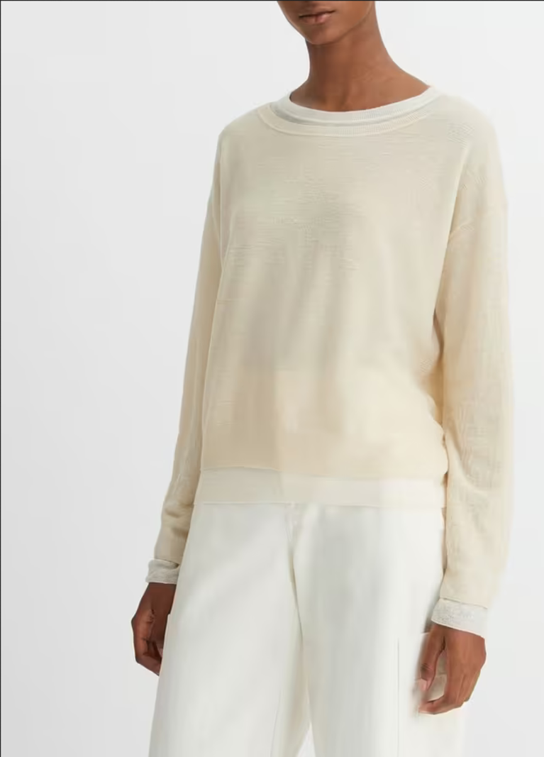 VINCE Double-Layer Wool Blend Sweater - Sand & Off White