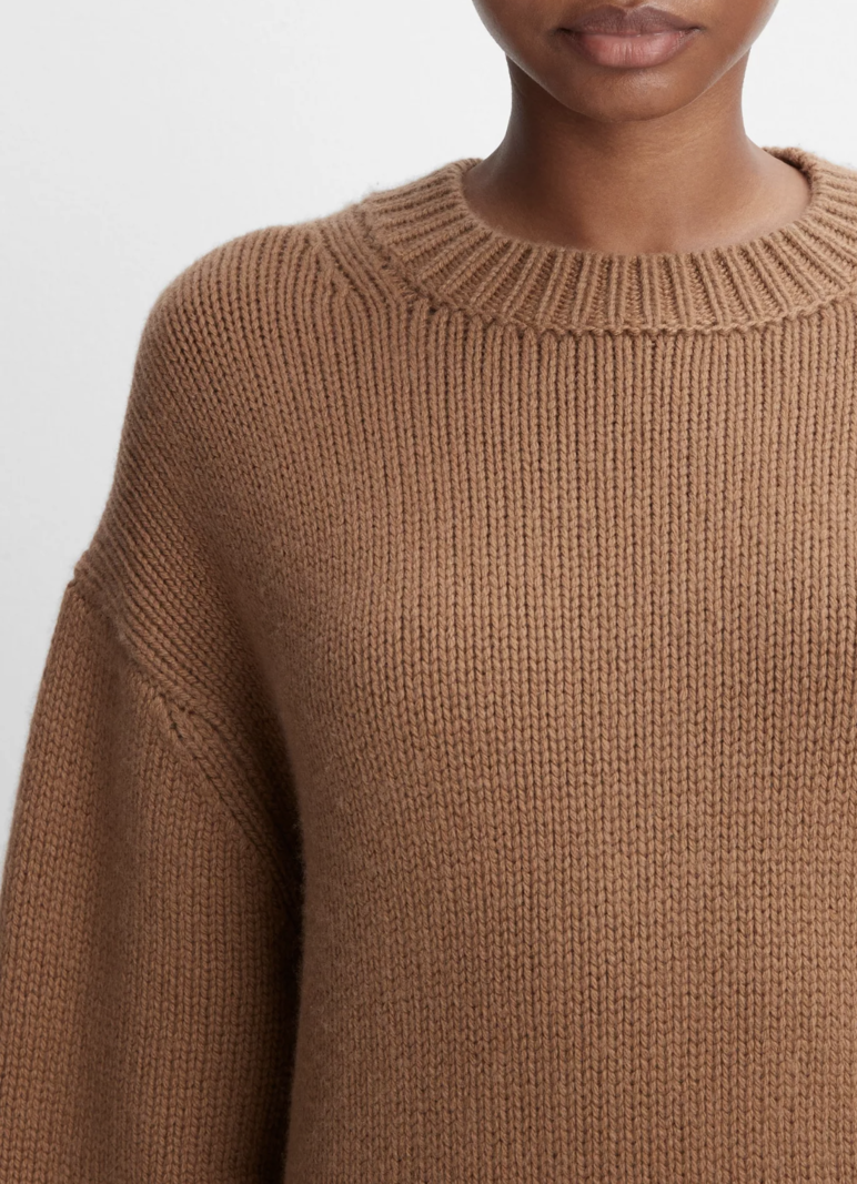 VINCE Wool Cashmere Boyfriend Crew Sweater - Mink