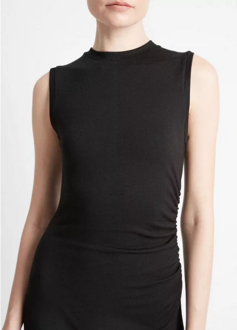 VINCE Sleeveless Gathered Waist Dress - Black