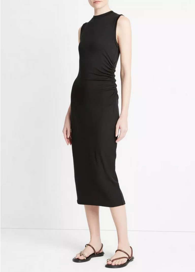 VINCE Sleeveless Gathered Waist Dress - Black