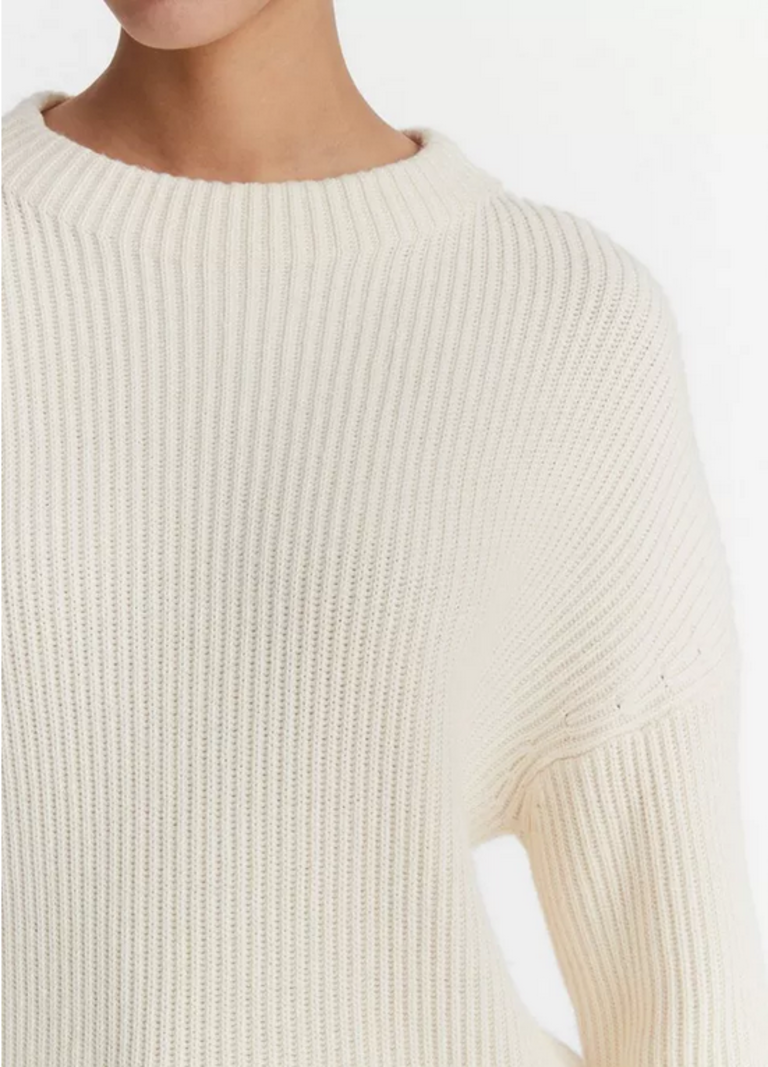 VINCE Ribbed Cotton Cashmere Funnel Neck Sweater - Ivory