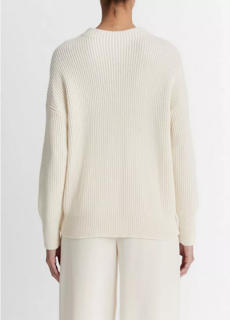 VINCE Ribbed Cotton Cashmere Funnel Neck Sweater - Ivory