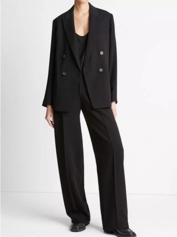 VINCE Crepe Double Breasted Blazer - Black