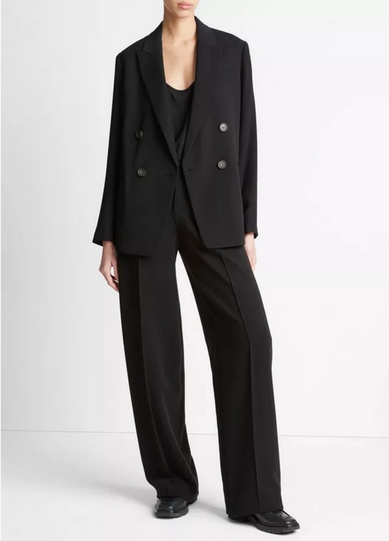 VINCE Crepe Double Breasted Blazer - Black