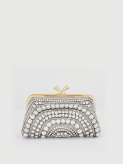 ANYA HINDMARCH Maud Tassel Clutch - Silver Crystal Embellished Satin