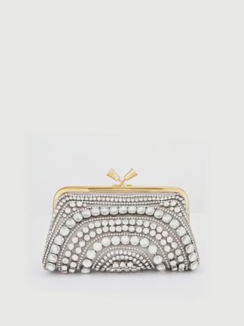 ANYA HINDMARCH Maud Tassel Clutch - Silver Crystal Embellished Satin