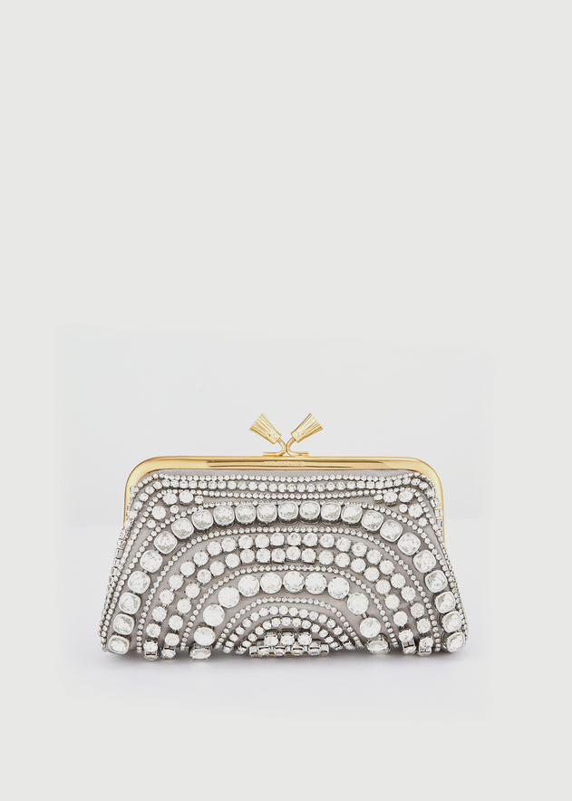 ANYA HINDMARCH Maud Tassel Clutch - Silver Crystal Embellished Satin