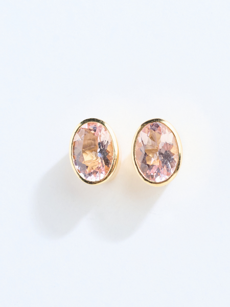 14K Bezel Oval Morganite Stud Earrings