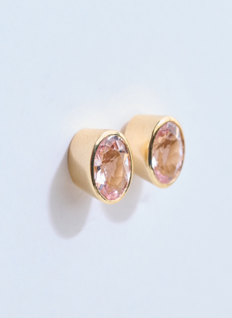 302 COLLECTION 14K Bezel Oval Morganite Stud Earrings