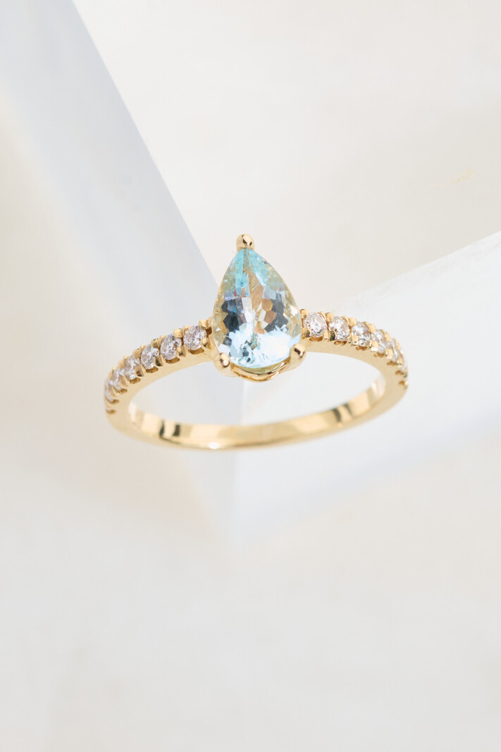 302 COLLECTION 2CT Pear Shaped Aquamarine and .03ct Diamond Ring