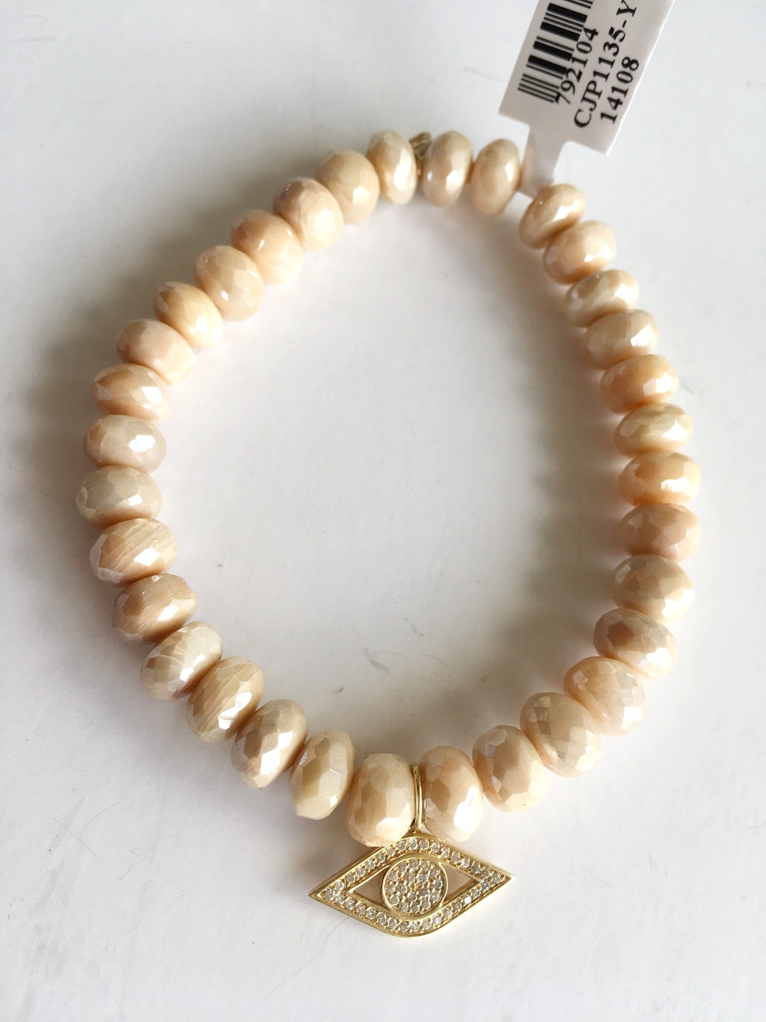 SYDNEY EVAN Large Evil Eye on Cream Moonstone Bracelet