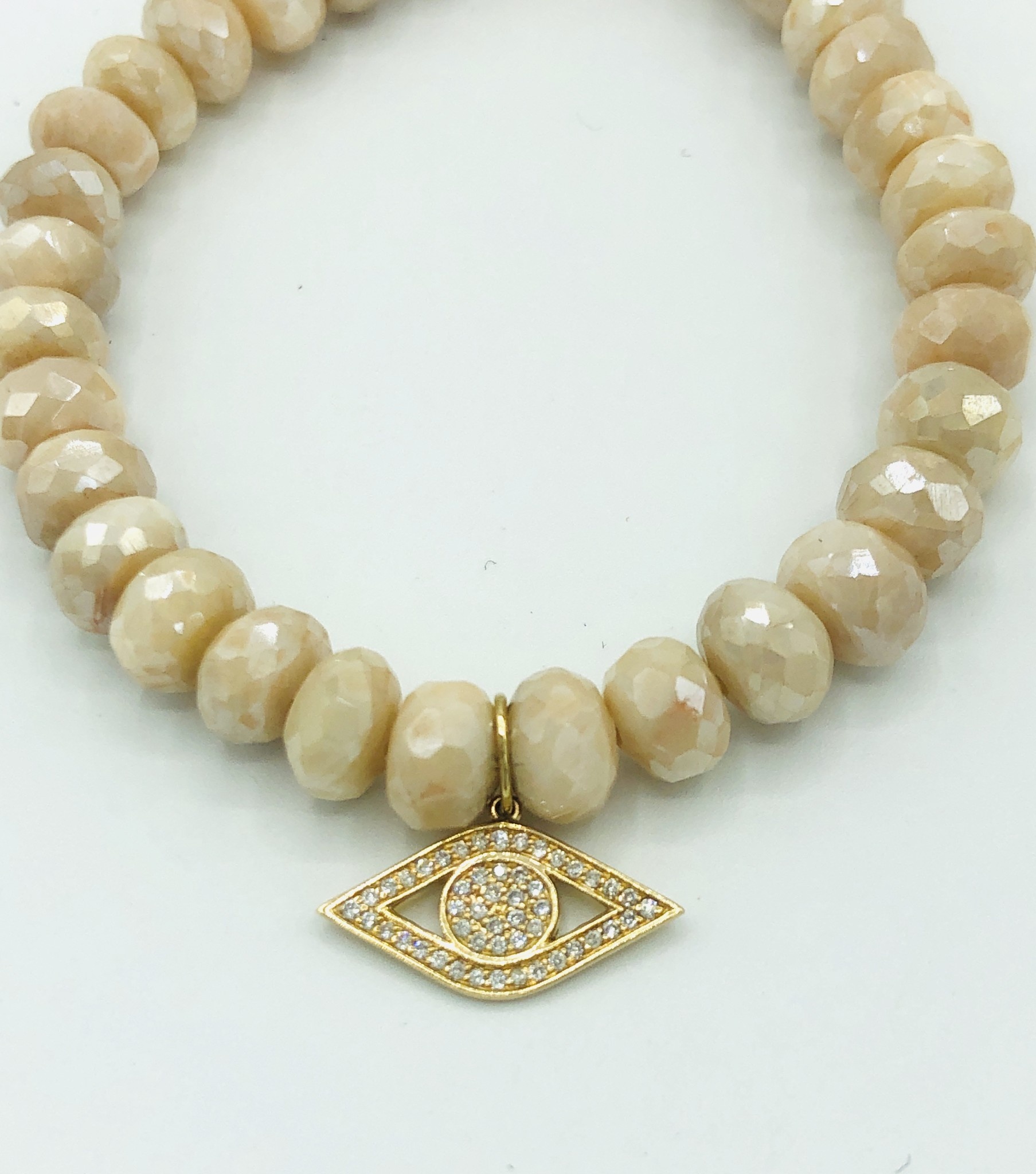 SYDNEY EVAN Large Evil Eye on Cream Moonstone Bracelet