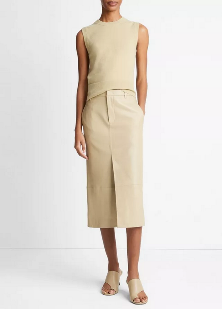 VINCE Leather Trouser Skirt - Seed