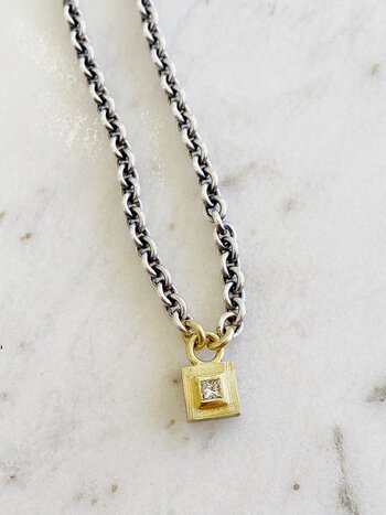 RENE ESCOBAR Princess Cut Diamond on Silver Link Necklace - 22"