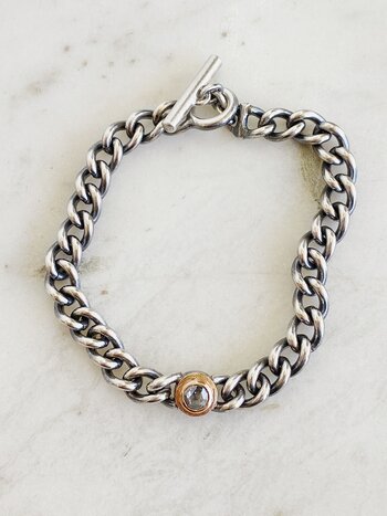 RENE ESCOBAR Silver Link Bracelet with Rose Gold Salt & Pepper Diamond