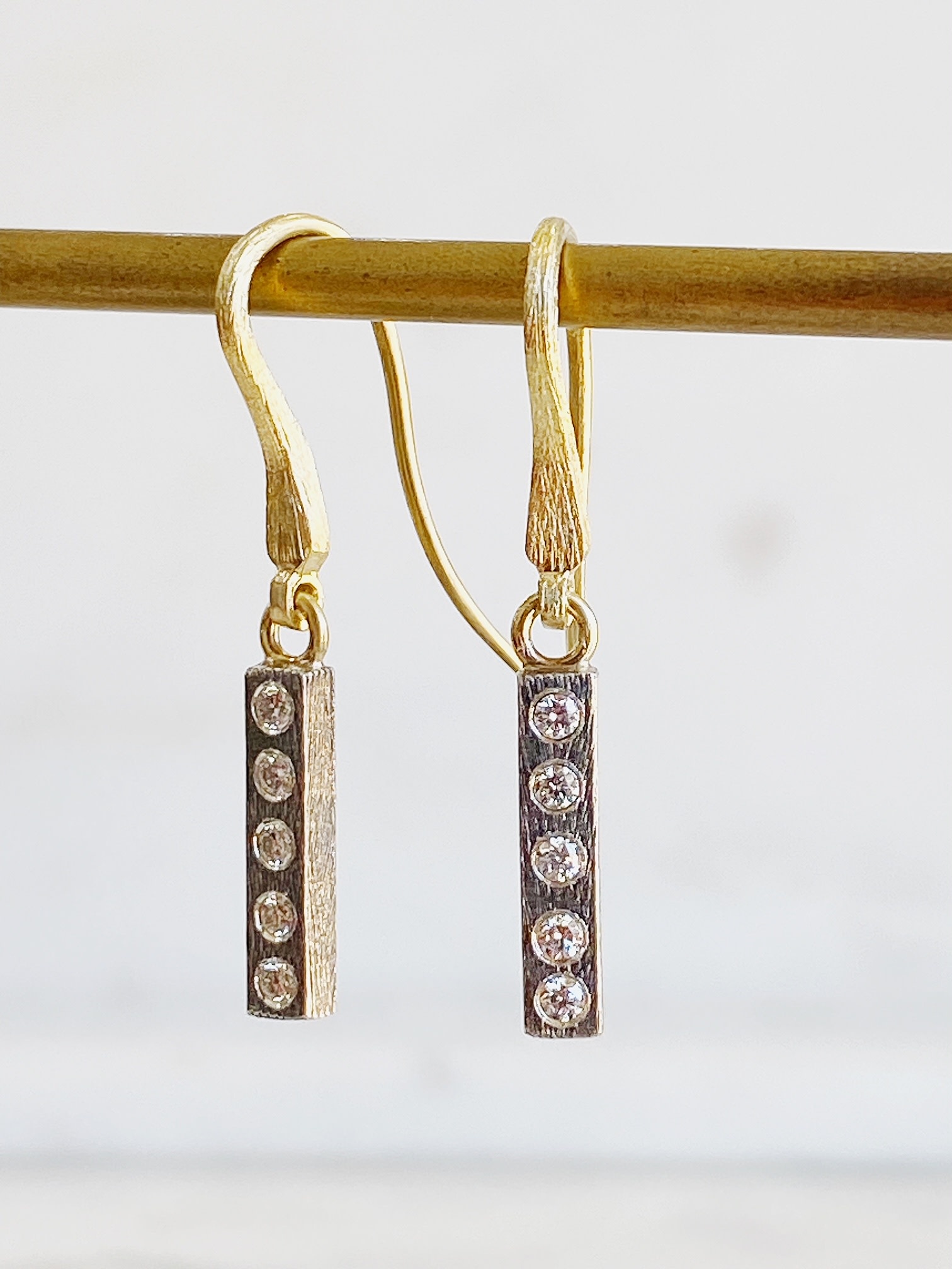 RENE ESCOBAR Adam Two Tone Diamond Bar Earrings
