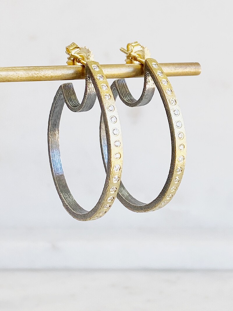 RENE ESCOBAR Mina Two-Tone Diamond Hoop Earrings