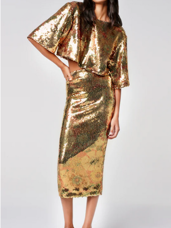 SMYTHE Pull On Sequin Skirt - Gold Floral