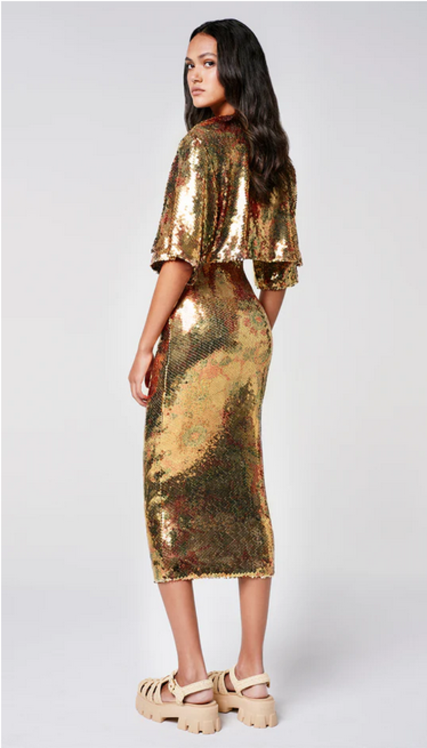 SMYTHE Pull On Sequin Skirt - Gold Floral