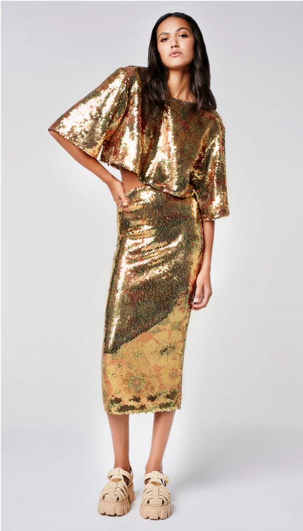 SMYTHE Pull On Sequin Skirt - Gold Floral