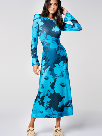 SMYTHE Crewneck Midi Dress - Cobalt Floral