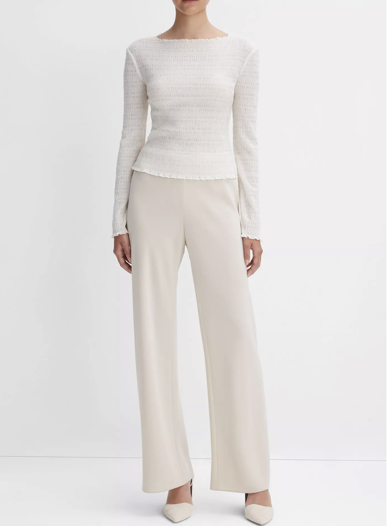 VINCE Smocked Long Sleeve Top - Off White