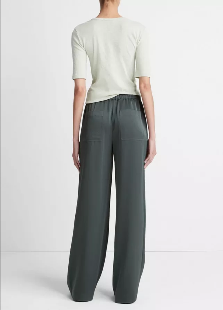 VINCE Shiny Wide-Leg Pull On Pant - Night Pine