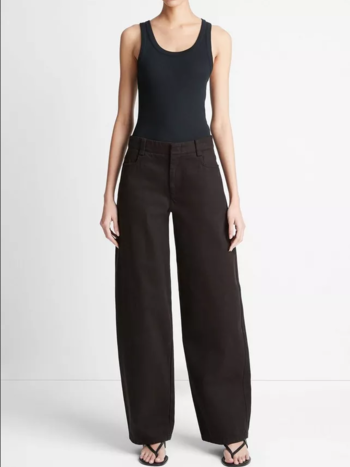 VINCE Washed Cotton Twill Wide Leg Pant - Black