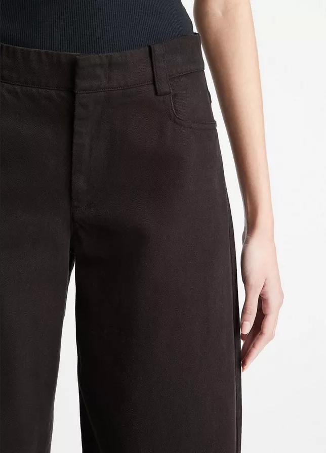 VINCE Washed Cotton Twill Wide Leg Pant - Black